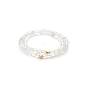 Moonstone & Clear Quartz Gemstone Stretch Bracelet with 14K Gold Accent Bead Han